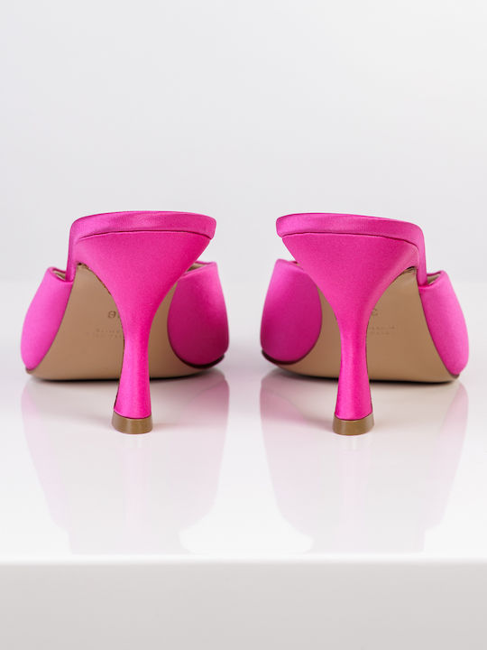 Satin Mules with Heel in Beige Color