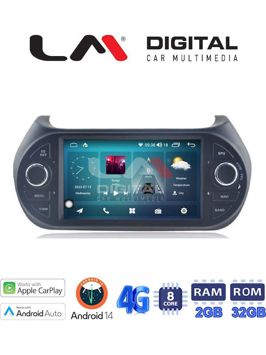 LM Digital Sistem Audio Auto pentru Peugeot Bipper Fiat Fiorino / Qubo Citroen Nemo 2008> (Bluetooth/USB/AUX/WiFi/GPS/Apple-Carplay/Android-Auto)