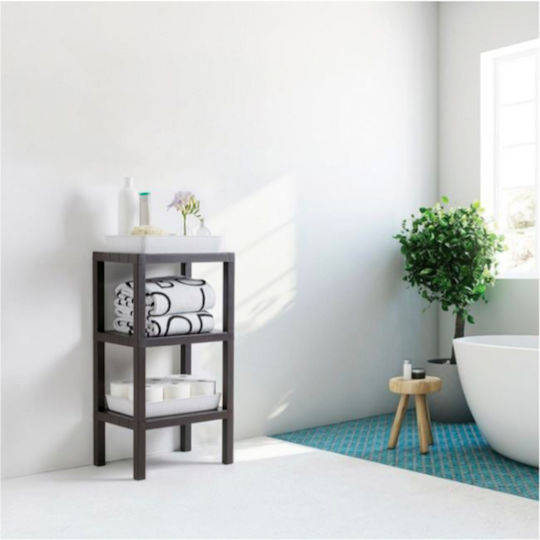 Floor Bathroom Shelf Wooden with 3 Shelves 38x29x73.5cm Black