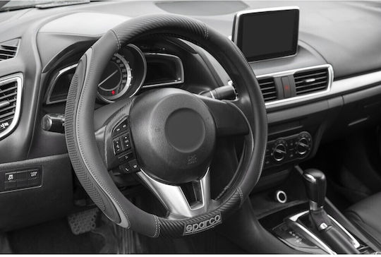 Sparco Κάλυμμα Τιμονιού Αυτοκινήτου Συνθετικό Μαύρο με Μαύρη Ραφή