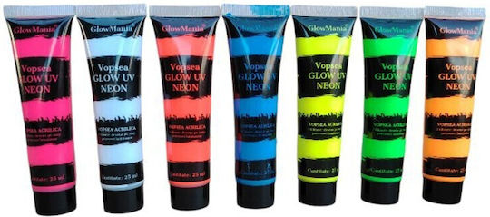 Set 7 UV Neon Glow Paint Colors 25 ml Color Body Face Water-Based