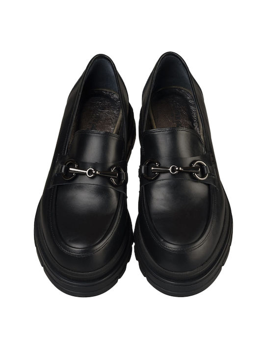 Leather Women's Moccasins in Black Color