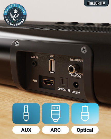 Majority Naga 60 Soundbar 2.1 Bluetooth και HDMI 120W με Τηλεχειριστήριο Μαύρο