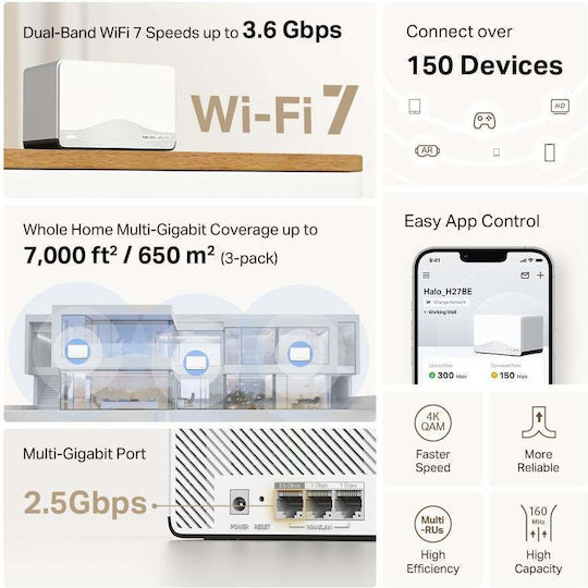 Mercusys Halo H27BE BE3600 WiFi Mesh Network Access Point Wi‑Fi 5 Dual Band (2.4 & 5GHz) in Triple Kit