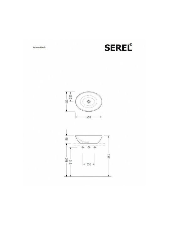 Serel Aufgesetztes Waschbecken Porzellan 55x41cm White