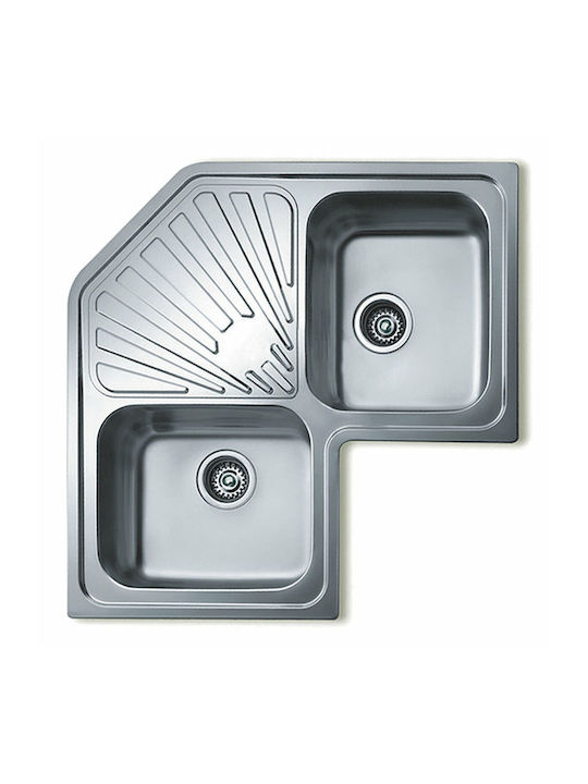 Teka Angular 2C 1E N.538 N.538.MS Drop-In Chiuvetă Chiuvetă de bucătărie unghiulară Inox Satinat L83xW50cm Argintiu