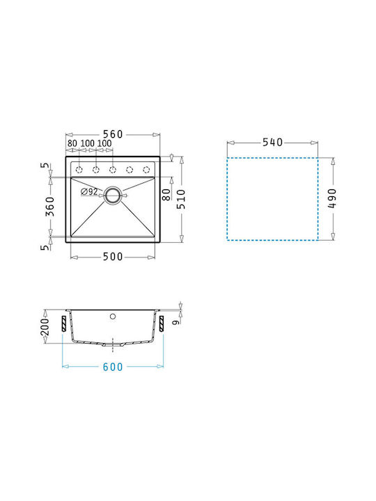 Pyramis Ithaka 1b 070247811 Drop-In Мивка от Синтетичен Гранит Ш56xД51см Бежов