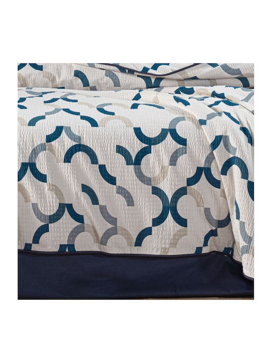 Pucioasa Set Husă de Pilotă Bumbac Dublă cu 2 Fețe de Pernă & 1 Cearsaf 200x220 Blue Geometric