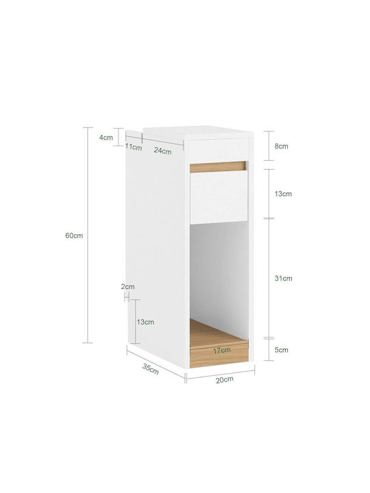 Wooden Bedside Table White 20x35x60cm