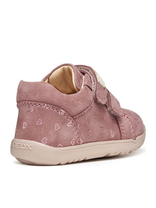 B Macchia Leather Kids Boots with Velcro Pink