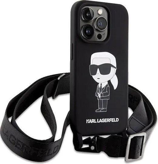 Karl Lagerfeld Ikonik Back Cover Silicon / Plastic cu Curea Negru (iPhone 15 Pro Max)