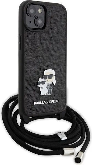 Karl Lagerfeld Metal Pin Karl & Choupette Umschlag Rückseite Kunststoff mit Band Schwarz (iPhone 15)
