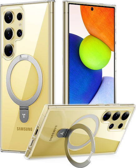 Torras Ostand Umschlag Rückseite Silikon Transparent (Galaxy S24 Ultra)