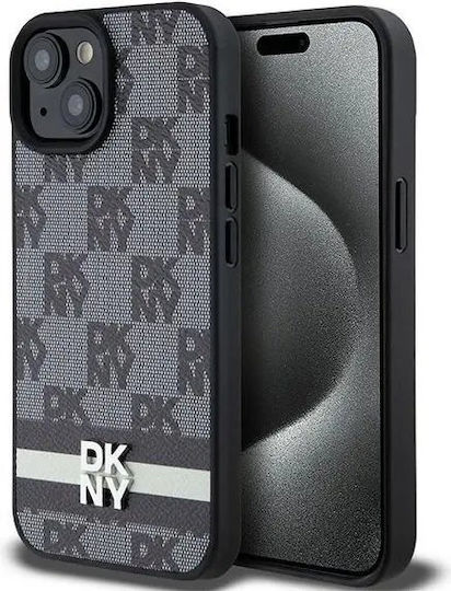 Husă Dkny din piele Pu cu model în carouri și dungi pentru iPhone 14, negru