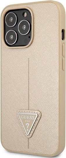 Guess Saffiano Triangle Logo Задна корица Пластмаса Бежов (iPhone 13 Pro)