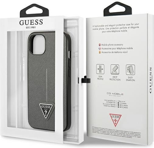Guess Saffiano Triangle Logo Back Cover Πλαστικό Ασημί (iPhone 13 mini)