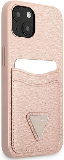Guess Saffiano Double Card Back Cover Synthetic Leather with Card Slot Pink (iPhone 13 mini)