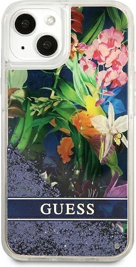 Guess Flower Liquid Glitter Задна корица Силикон Син (iPhone 13 mini)
