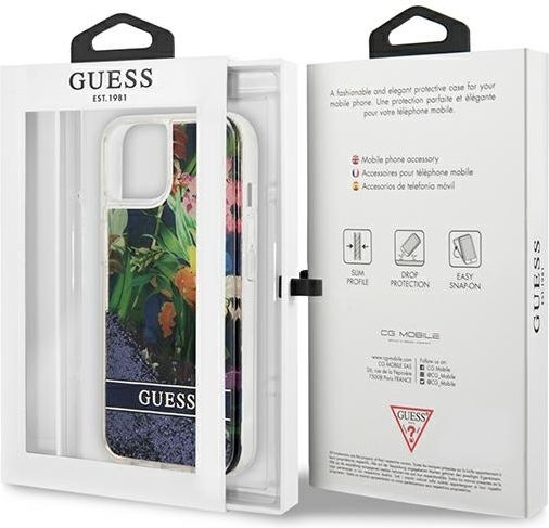 Guess Flower Liquid Glitter Задна корица Силикон Син (iPhone 13 mini)
