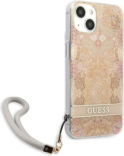 Guess Flower Strap Umschlag Rückseite Kunststoff Gold (iPhone 13 Mini)