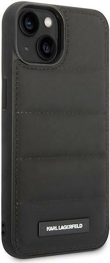 Karl Lagerfeld Faceplate Nylon Puffy Elongated Umschlag Rückseite Synthetisches Leder Schwarz (iPhone 14 Plus)