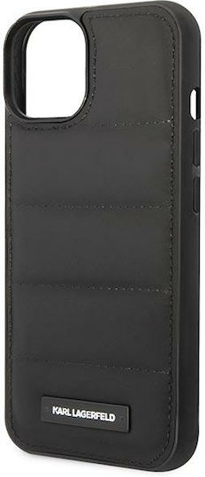 Karl Lagerfeld Faceplate Nylon Puffy Elongated Umschlag Rückseite Synthetisches Leder Schwarz (iPhone 14 Plus)