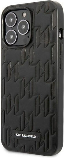 Karl Lagerfeld Monogram Plaque Umschlag Rückseite Silikon Schwarz (iPhone 13 Pro Max)
