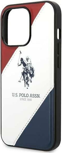 U.S. Polo Assn. Tricolor Embossed Back Cover Synthetic Leather / Silicone Red / White / Blue (iPhone 14 Pro)