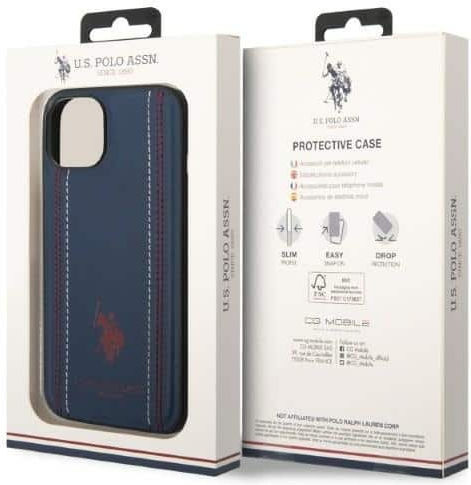 U.S. Polo Assn. Leather Stitch Back Cover Synthetic Leather / Silicone Navy Blue (iPhone 14 Plus)