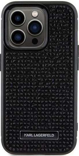 Karl Lagerfeld Rhinestone Umschlag Rückseite Metallisch Schwarz (iPhone 15 Pro Max)