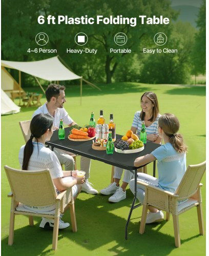 Vevor Τραπέζι Ατσάλινο για Camping Πτυσσόμενο Μαύρο
