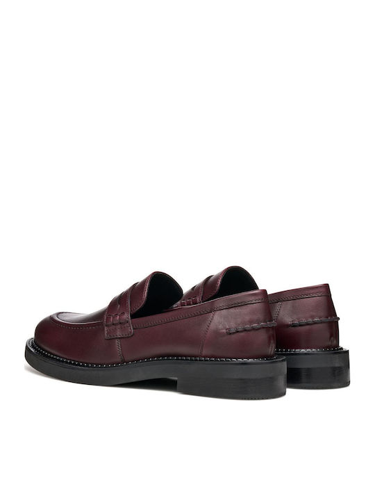 Leather Women's Loafers in Burgundy Color