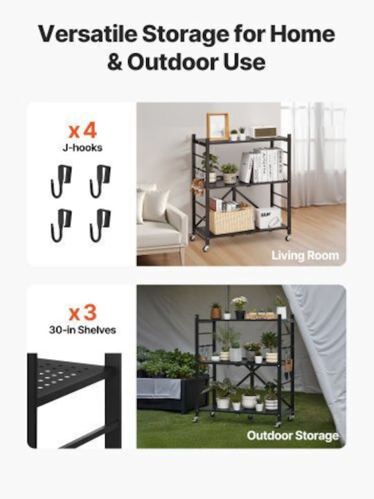 Vevor Metallic Kitchen Trolley 3 Tiers Black 76x33x91cm
