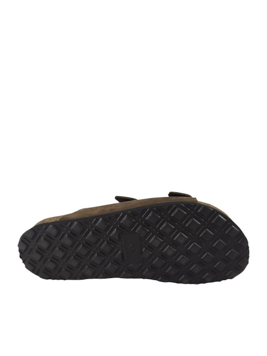 Leather Women's Flat Sandals in Brown Color
