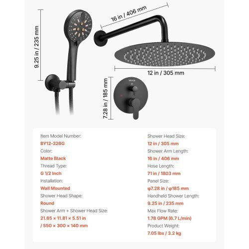 Vevor Handheld Showerhead with Hose