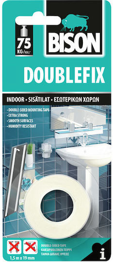 Bison Double Fix Self-Adhesive Foam Double-Sided Tape White 19mmx1.5m 1pcs