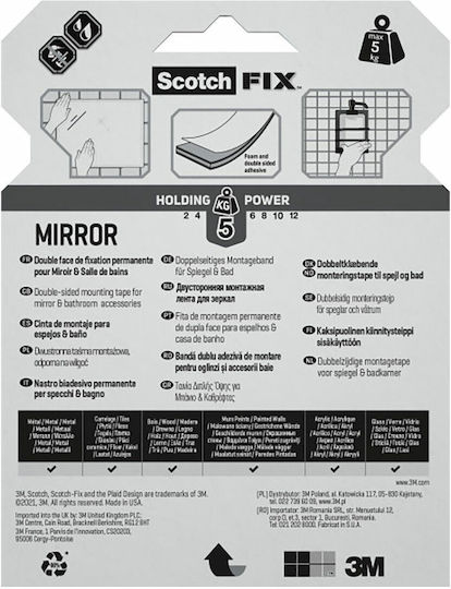 Scotch-fix Doppelseitiges Spiegelband 19 mm x 5 m