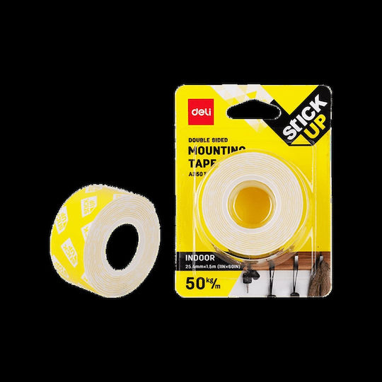 Deli Stick Up White Αυτοκόλλητη Αφρώδης Ταινία Διπλής Όψης Λευκή 1.5mx25.4mm