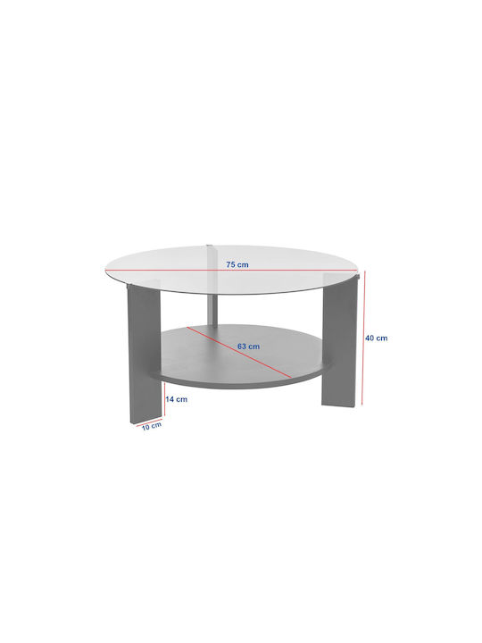 Rundes Zentral Kaffeetisch Clara Glas Sapphire Eiche Fumé M75xL75xH40cm