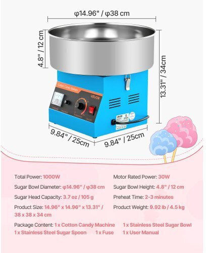 Vevor Candy Floss Maker 12cm Blue