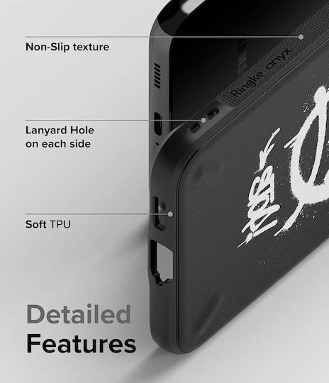 Ringke Onyx Design Back Cover Σιλικόνης με Λουράκι Σετ με Τζαμάκι Graffiti Μαύρο (Galaxy S22+ 5G)