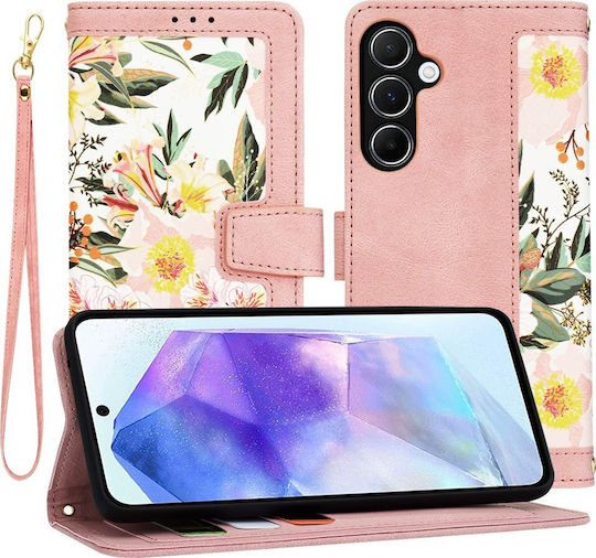 Techsuit Umschlag Rückseite Synthetisches Leder / Silikon mit Band Rosa (Galaxy A55)
