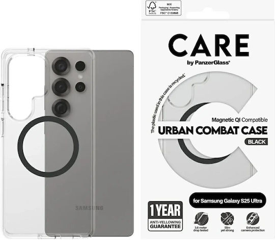 CARE by PanzerGlass Flagship Urban Combat Black Qi Задна корица Силикон / Пластмаса Водоустойчив Прозрачен (Galaxy S25 Ultra)