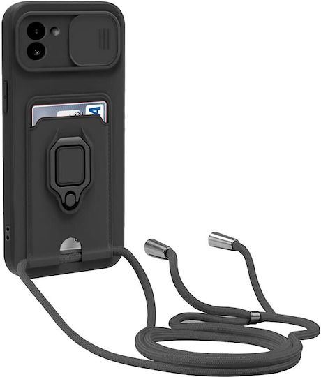 Bodycell Multifunction Back Cover Plastic with Strap and Card Slot Black (Galaxy A03)