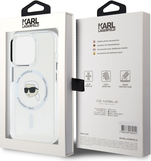 Karl Lagerfeld Karl Head Magsafe Umschlag Rückseite Gehärtetes Glas Transparent (iPhone 15 Pro Max)