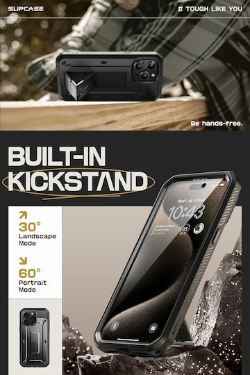 Supcase Unicorn Beetle Pro Back Cover Tempered Glass / Silicone / Plastic 2mm Black (iPhone 15 Pro)