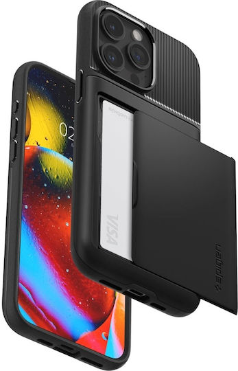 Spigen Slim Armor CS Umschlag Rückseite Silikon / Kunststoff 2mm mit Kartenhalter Schwarz (iPhone 15 Pro)