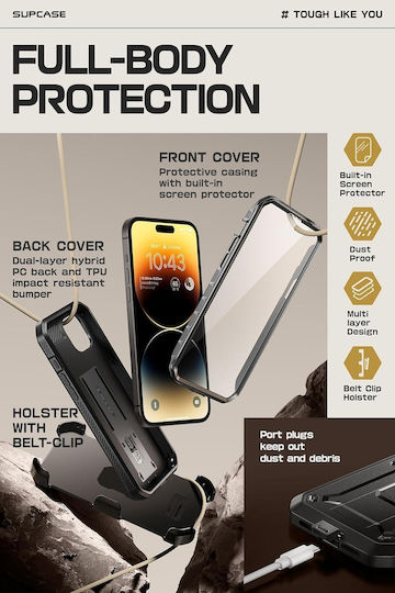 Supcase Unicorn Beetle Back Cover Tempered Glass 2mm Black (iPhone 15)