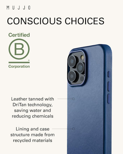 Mujjo Back Cover Piele 1mm Albastru (iPhone 16 Pro Max)