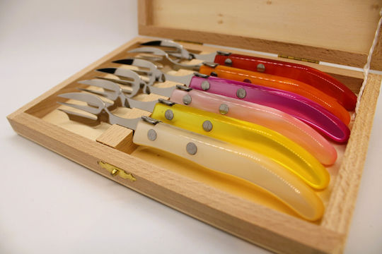 Claude Dozorme Laguiole Set Gabeln Obst/Dessert Edelstahl Rouge Orange 6Stück
